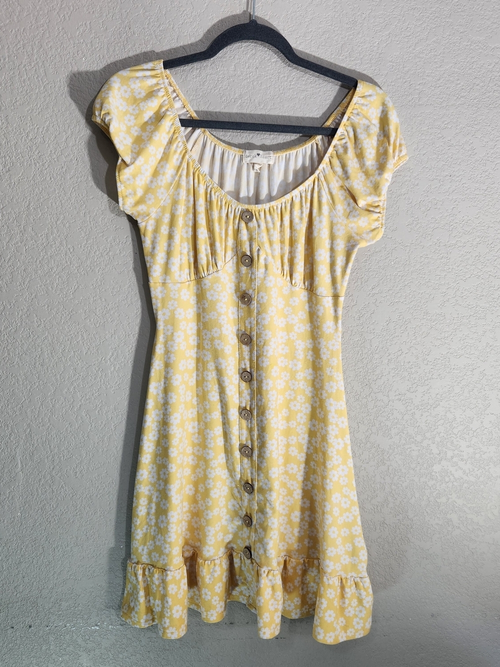 Derek Heart Dress Medium Yellow Floral Milkmaid
